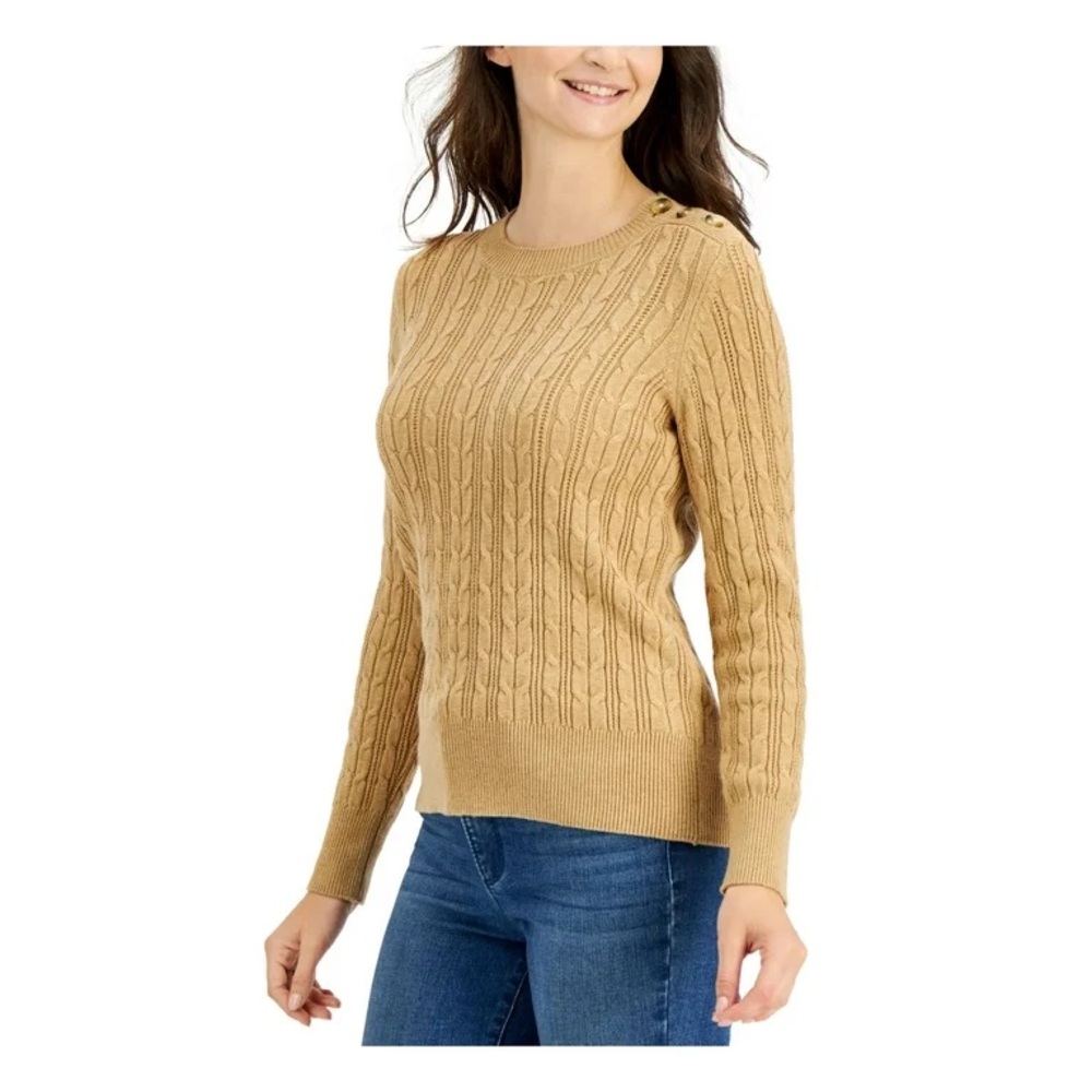 New Charter Club Women's Cable Knit Sweater - Tan size L